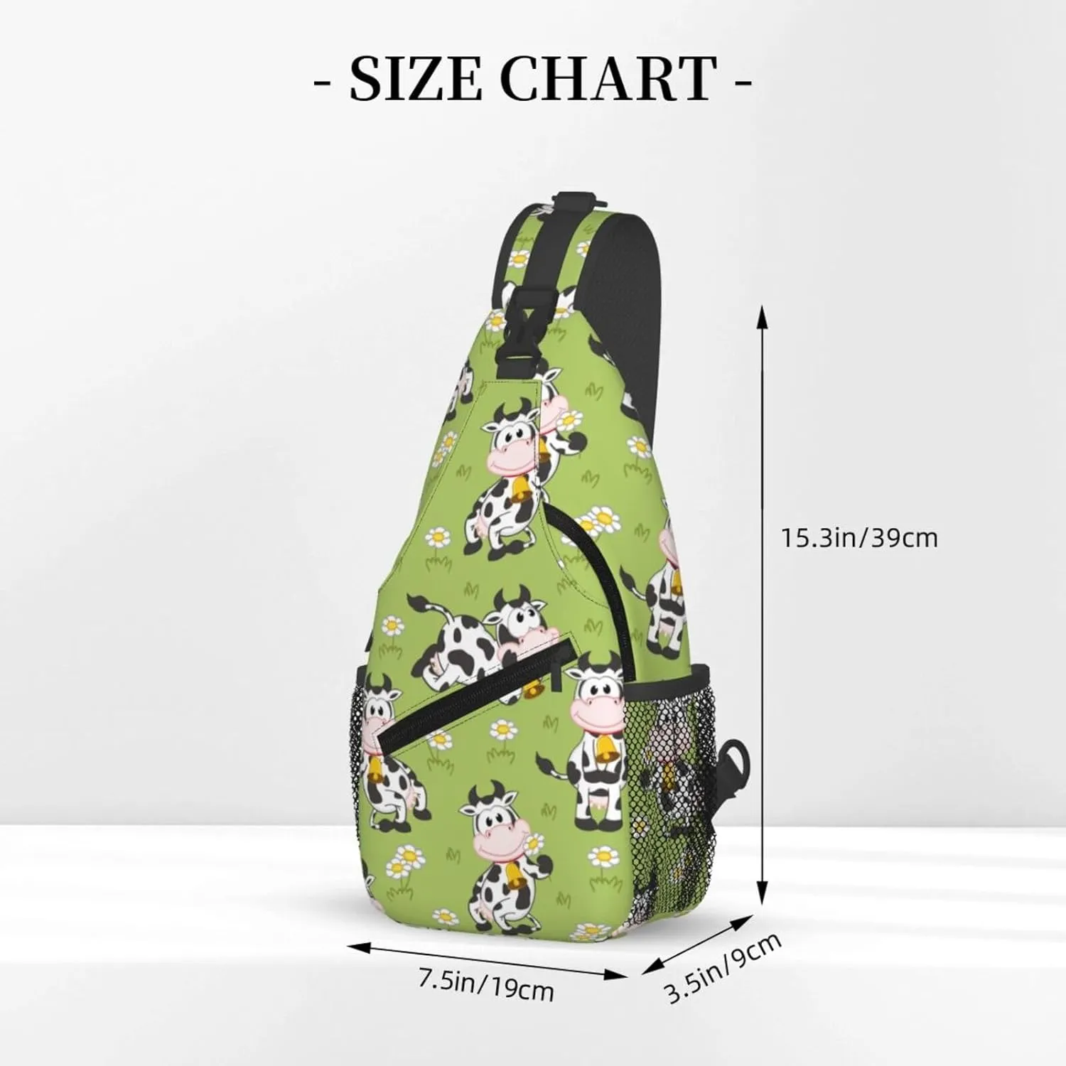 Funny Cow Bell Daisy Cross Chest Bag Diagonally Hiking Crossbody Bag Travel Shoulder Daypack Lightweight Sling Backpack Cycling Daypacks Fitness Chest Backpacks
