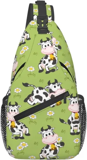 Funny Cow Bell Daisy Cross Chest Bag Diagonally Hiking Crossbody Bag Travel Shoulder Daypack Lightweight Sling Backpack Cycling Daypacks Fitness Chest Backpacks