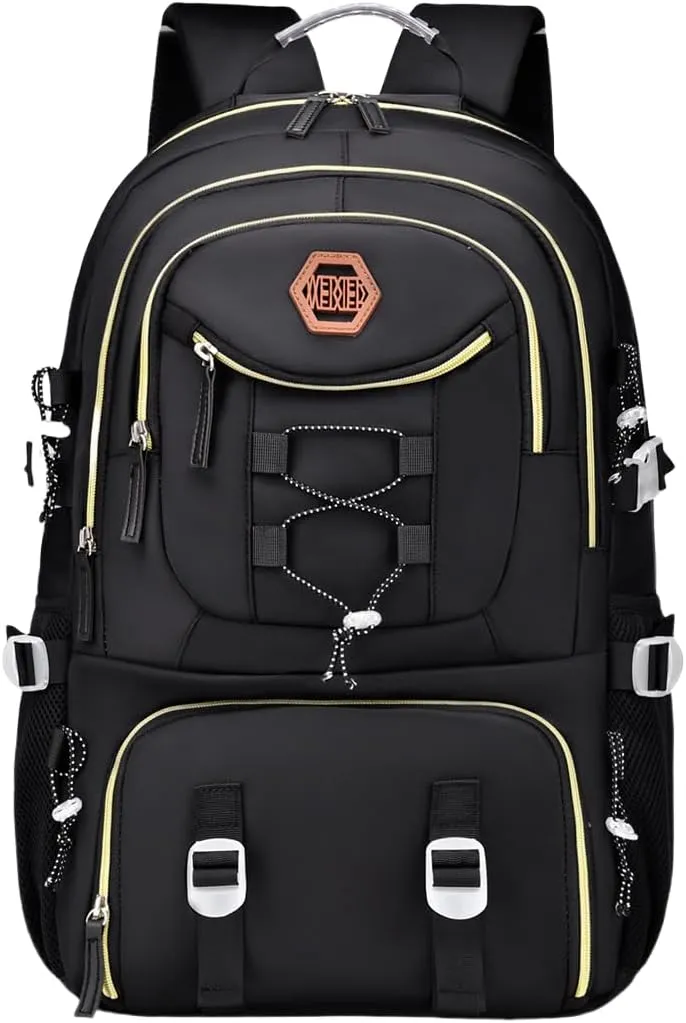 FUNSEED Backpack for Women Men, Large Capacity Waterproof Oxford Cloth Casual Rucksack for Traveling Hiking (Black)