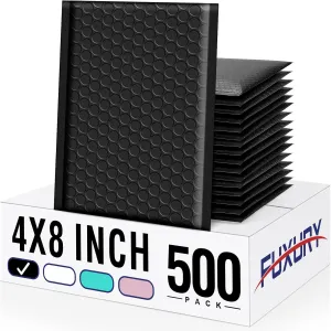 Fuxury Bubble Mailers 4x8 Inch 500 Pack Padded Envelopes Usable Size 4x7" Thick Mailing Envelopes Bubble Opaque Padded Mailers Shipping Bags for Mailing Jewelry Makeup Small Business Black