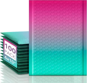Fuxury Bubble Mailers 6x10 Inch 100 Pack Padded Envelopes Usable Size 6x9" Thick Mailing Envelopes Bubble Opaque Padded Mailers Shipping Bags for Mailing Jewelry Makeup Small Business #0 PinkGreen