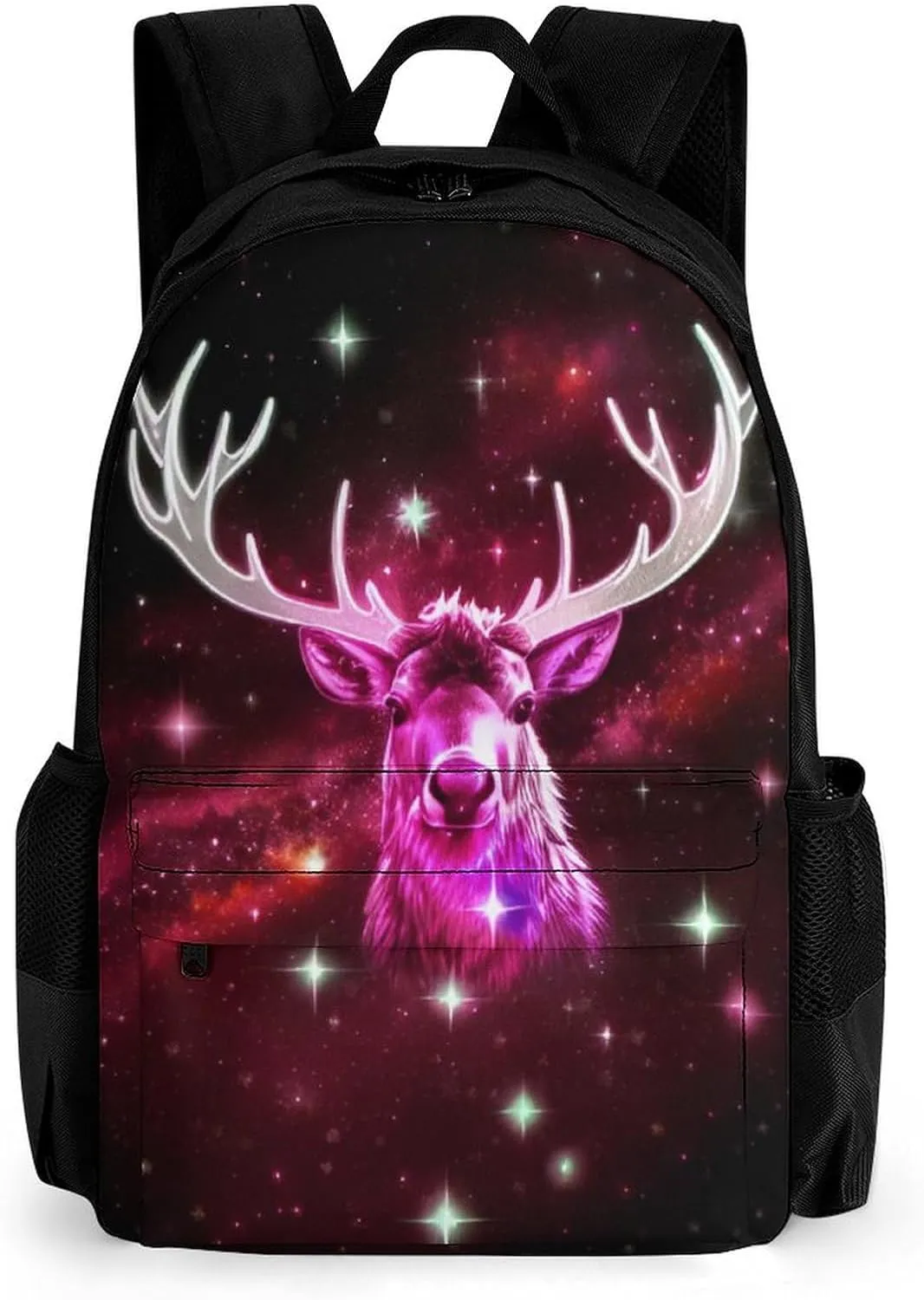 Galaxy Starry Sky Christmas Elk Moose Art Backpack Polyester Anti-Theft Multipurpose Bookbag Large Capacity Laptop Book Bag Rucksack With Side Pockets