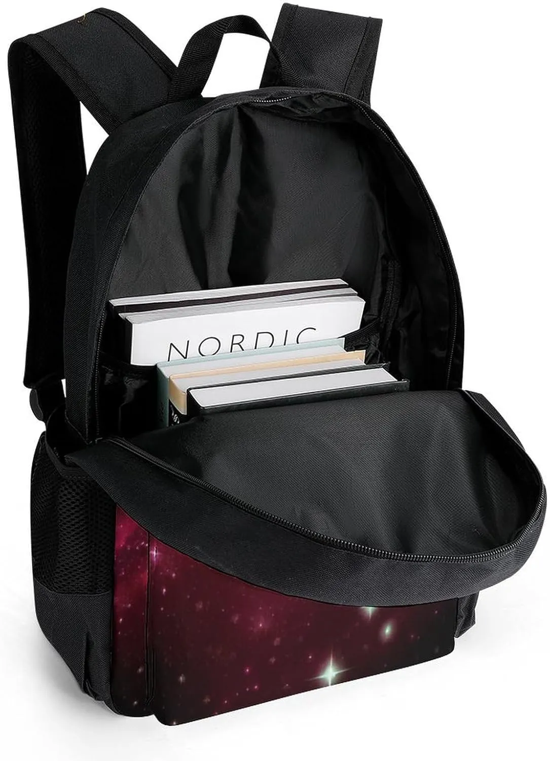 Galaxy Starry Sky Christmas Elk Moose Art Backpack Polyester Anti-Theft Multipurpose Bookbag Large Capacity Laptop Book Bag Rucksack With Side Pockets