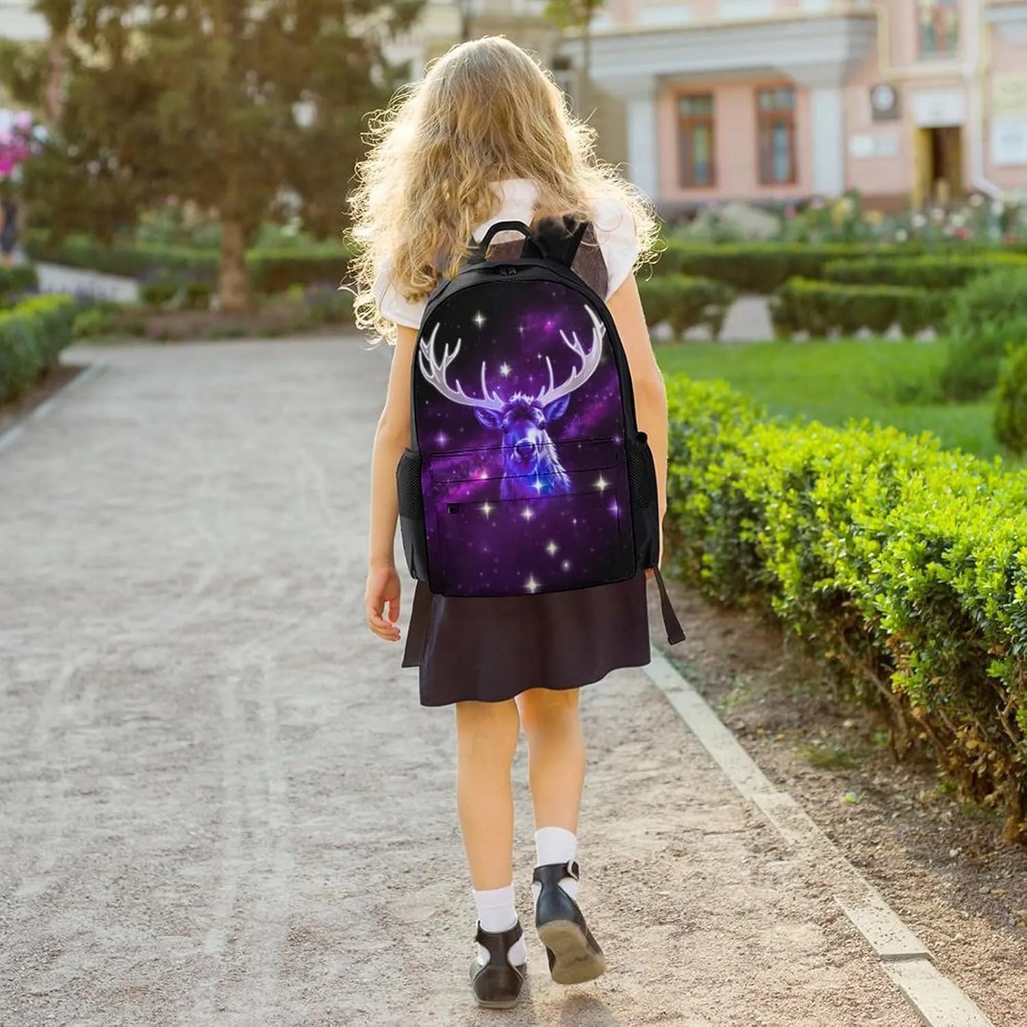 Galaxy Starry Sky Christmas Elk Moose Art Rucksack Polyester Anti-Theft Multipurpose Bookbag Big Capacity Travel and Sport Backpack Rucksack With Side Pockets