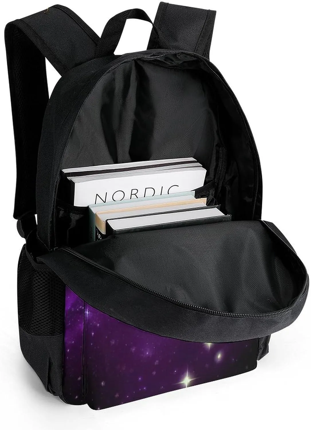 Galaxy Starry Sky Christmas Elk Moose Art Rucksack Polyester Anti-Theft Multipurpose Bookbag Big Capacity Travel and Sport Backpack Rucksack With Side Pockets