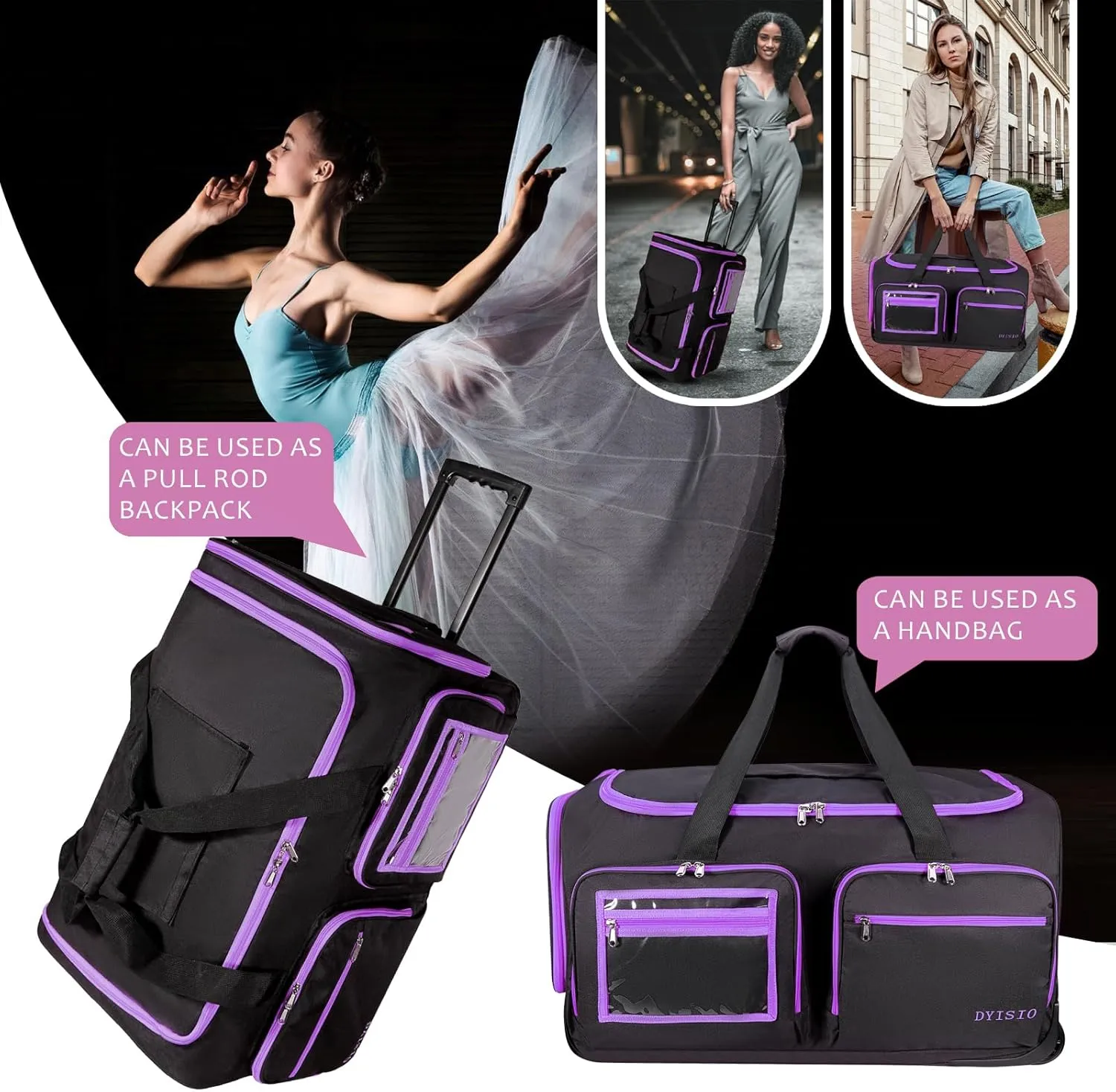 Garment bags for travel,28"dance bag with coat hanger, clothes rack dance suitcase, clothes rack for hanging clothes,Rolling garment bags with wheels