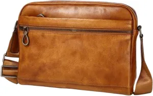 Genuine Leather Messenger Bags Mens Shoulder Bags Crossbody Bags Casual Daypacks Waist Packs 11Inch(Brown)