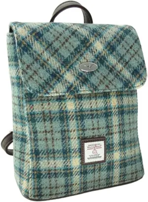 Genuine Scottish Harris Tweed Mini Backpack/Rucksack 'Tummel' in Multi Colour Tartan - LB1213 (Blue/Purple Check on Grey - Col98)