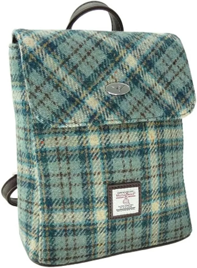 Genuine Scottish Harris Tweed Mini Backpack/Rucksack 'Tummel' in Multi Colour Tartan - LB1213 (Blue/Purple Check on Grey - Col98)