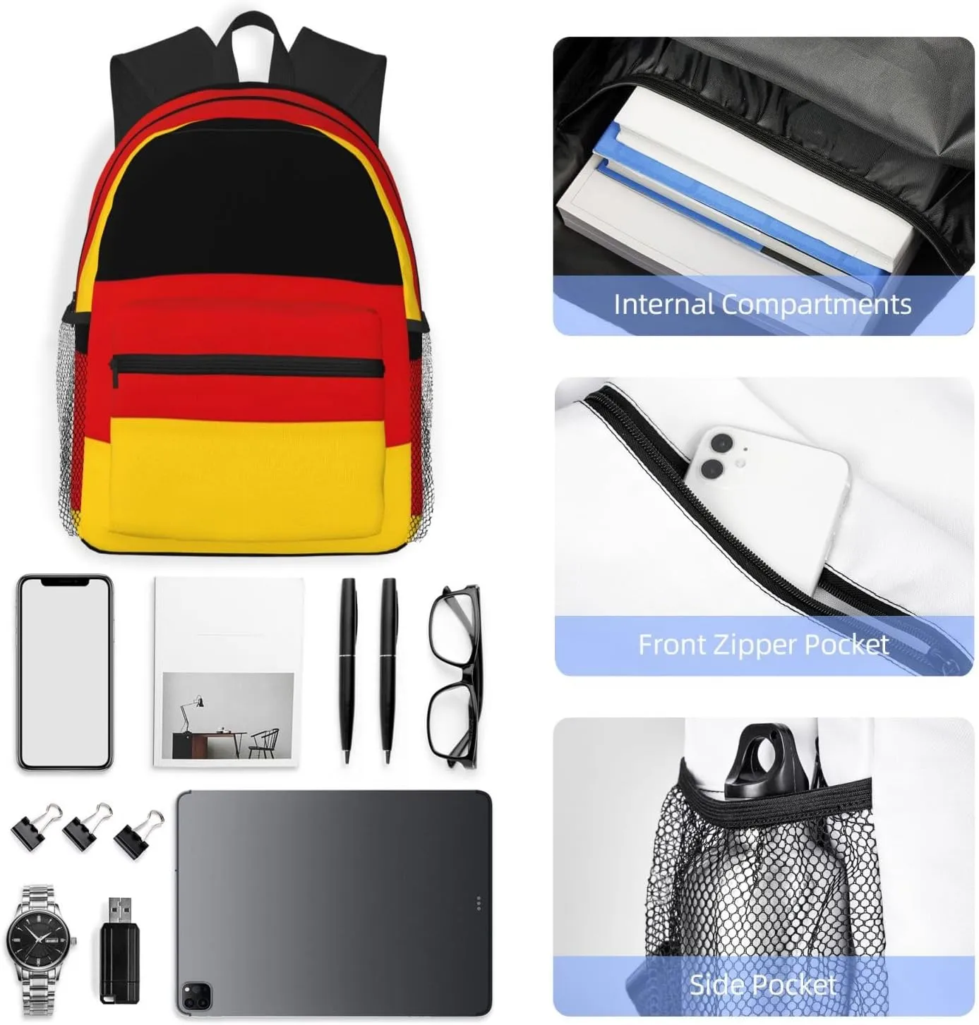 Germany Flag Fashion Backpack,Casual Daypack Backpacks For Men Women, Laptop Bag Travel Hiking Camping