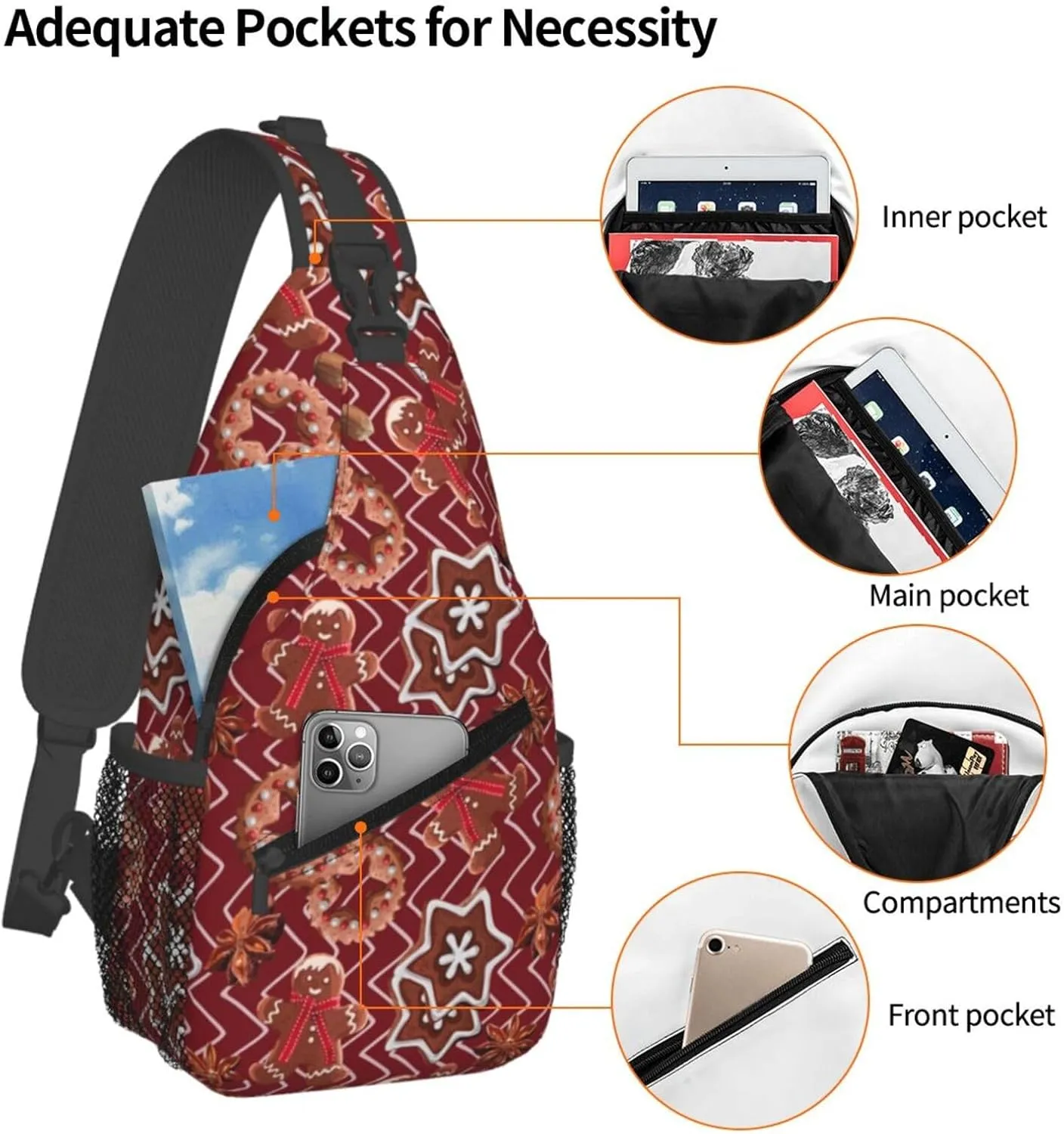 Gingerbread Man Spice Star Anise Cookies Cross Chest Bag Diagonally Hiking Crossbody Bag Travel Shoulder Daypack Lightweight Sling Backpack Cycling Daypacks Fitness Chest Backpacks