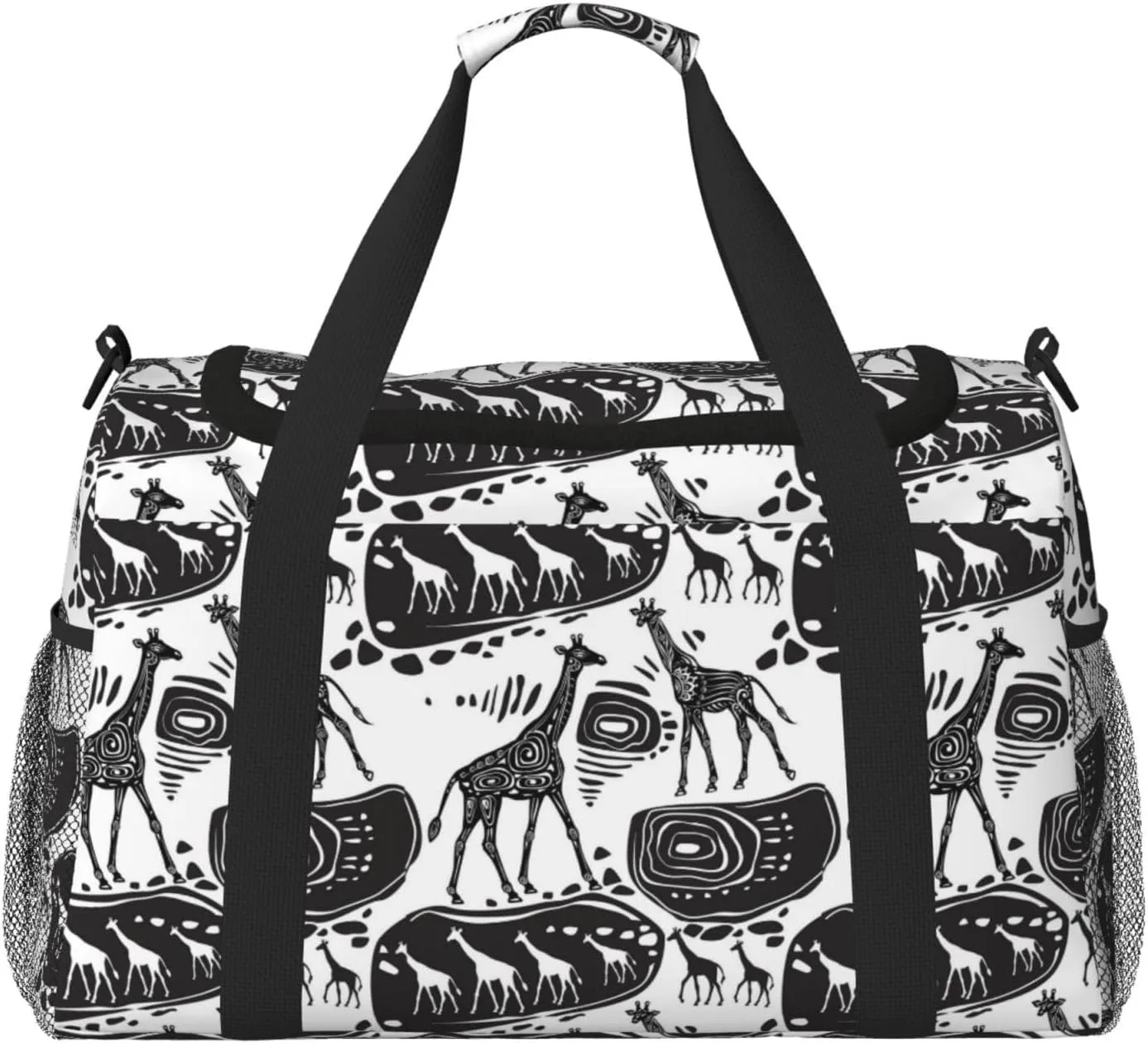 Giraffes And Ethnic Motifs Travel Duffle Bag Carry On Duffle Bags For Womens & Mens Travel Overnight Bag Tote Bag Yoga Gym Bag