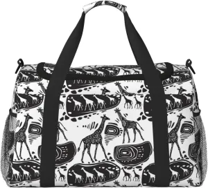 Giraffes And Ethnic Motifs Travel Duffle Bag Carry On Duffle Bags For Womens & Mens Travel Overnight Bag Tote Bag Yoga Gym Bag