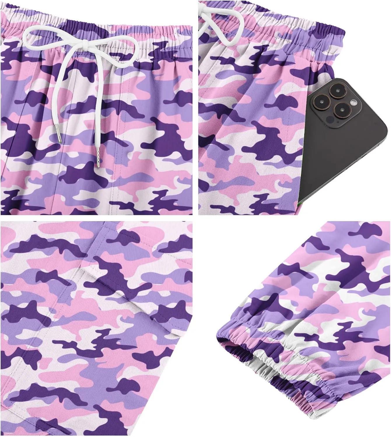 Girls Cargo Pants Baggy Joggers Lightweight Elastic Waist Drawstring with Pockets Casual Travel Hiking Streetwear
