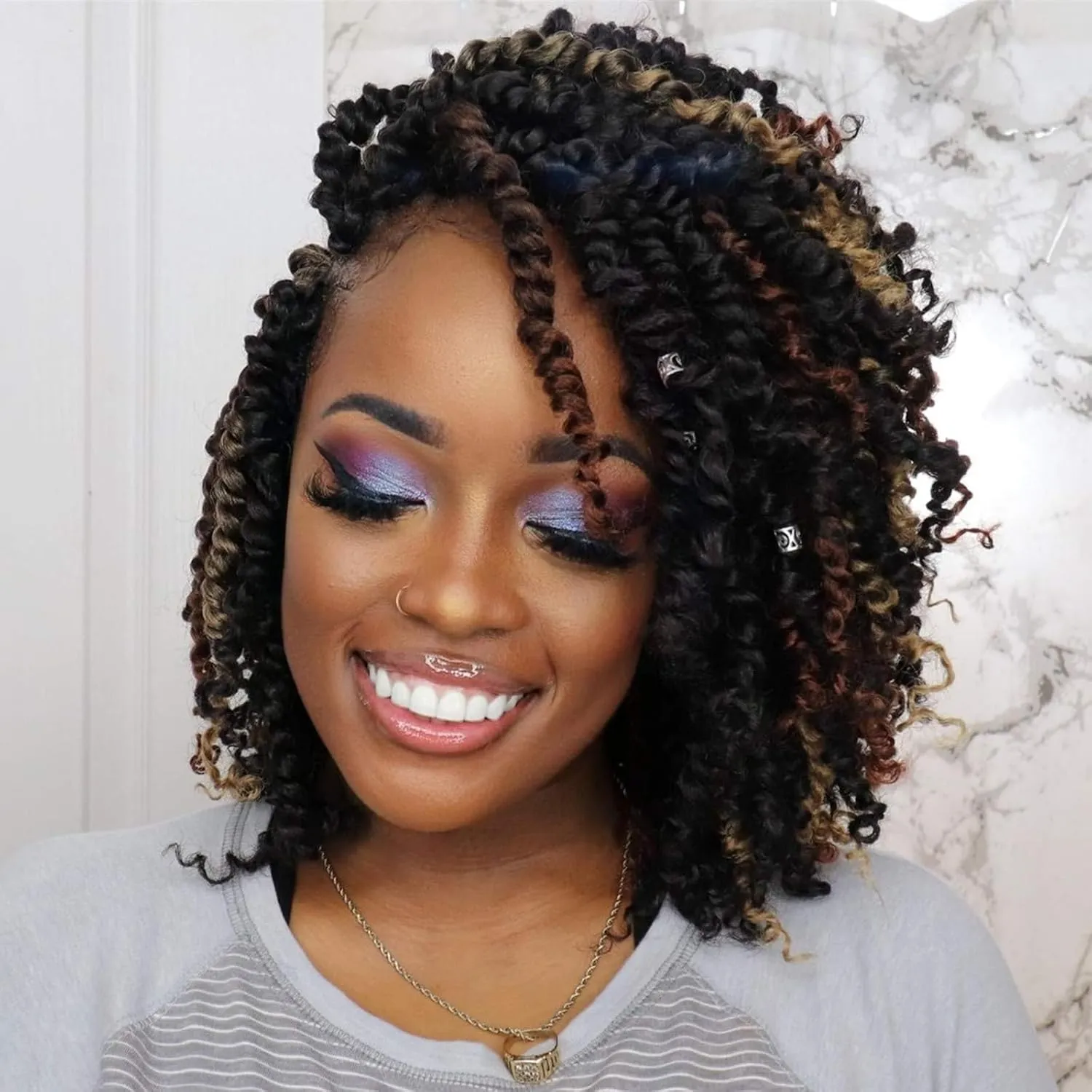 GIX Tiana Passion Twist Hair - 10 Inch Combo Packs(1B-6P T27-1P-T30-1P) Passion Twist Crochet Hair, Pre-Looped Pre-Twisted Synthetic Braiding Hair Extension (10 Inch, 1B-6P T27 T30-1P)