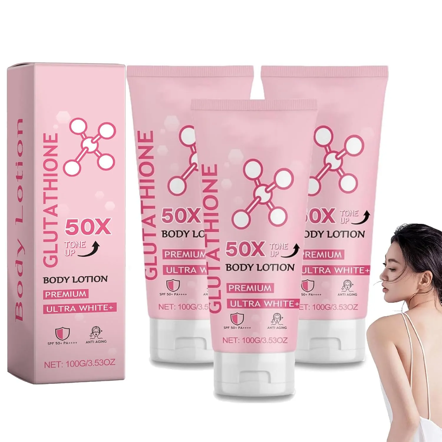 Glutathione 50x Tone Up Body Lotion, Glutathione Body Lotion, Moisturizing And Soft Skin All Over Bodys Scented Bodys Lotions Long Lasting Moisturizing, For All Skin Types (3 Pcs)