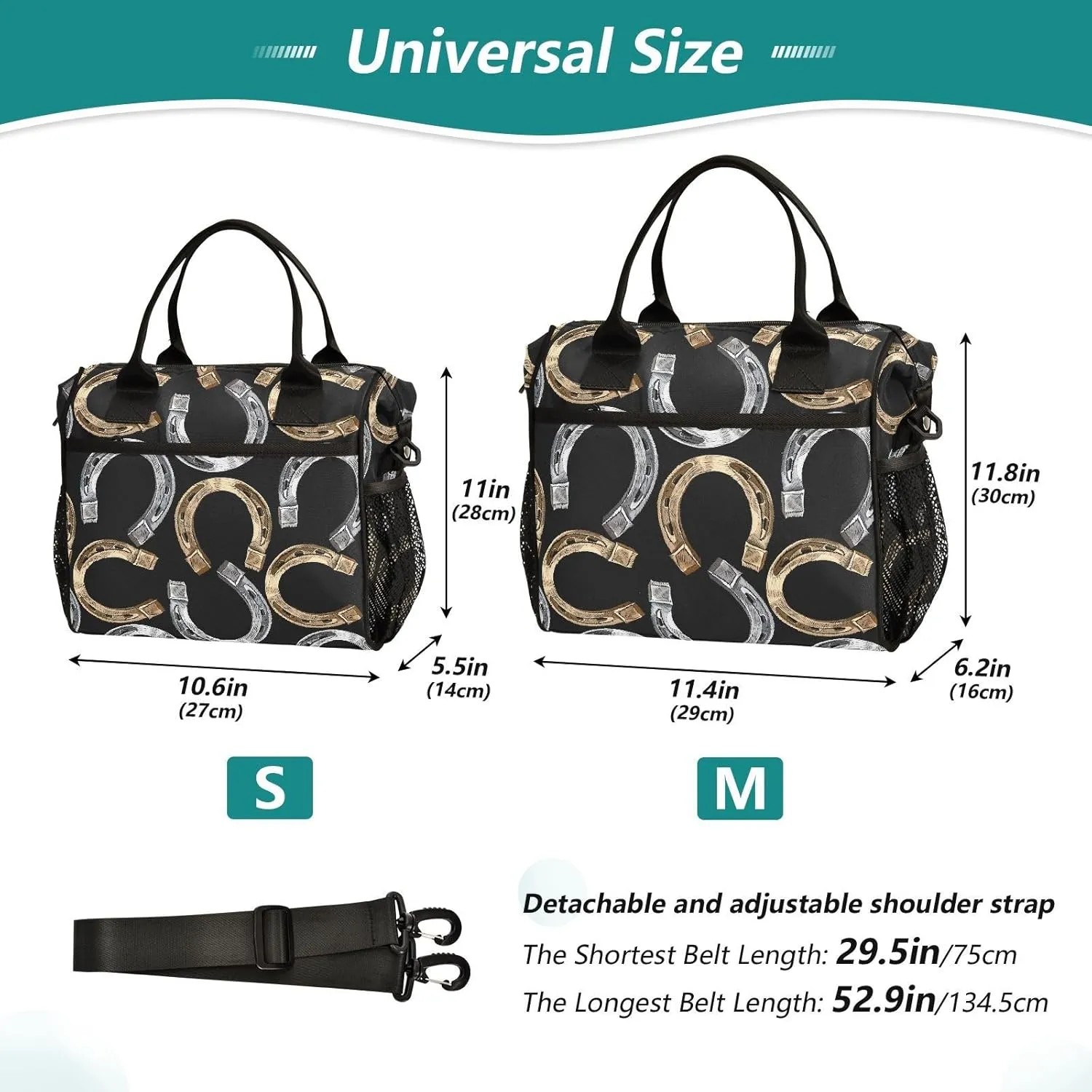 Golden Horseshoe Insulated Lunch Box Bag for Women Men Lunch Boxes Large Capacity Cooler Tote Bag Reusable with Adjustable Strap for Work Adult Travel, 9L