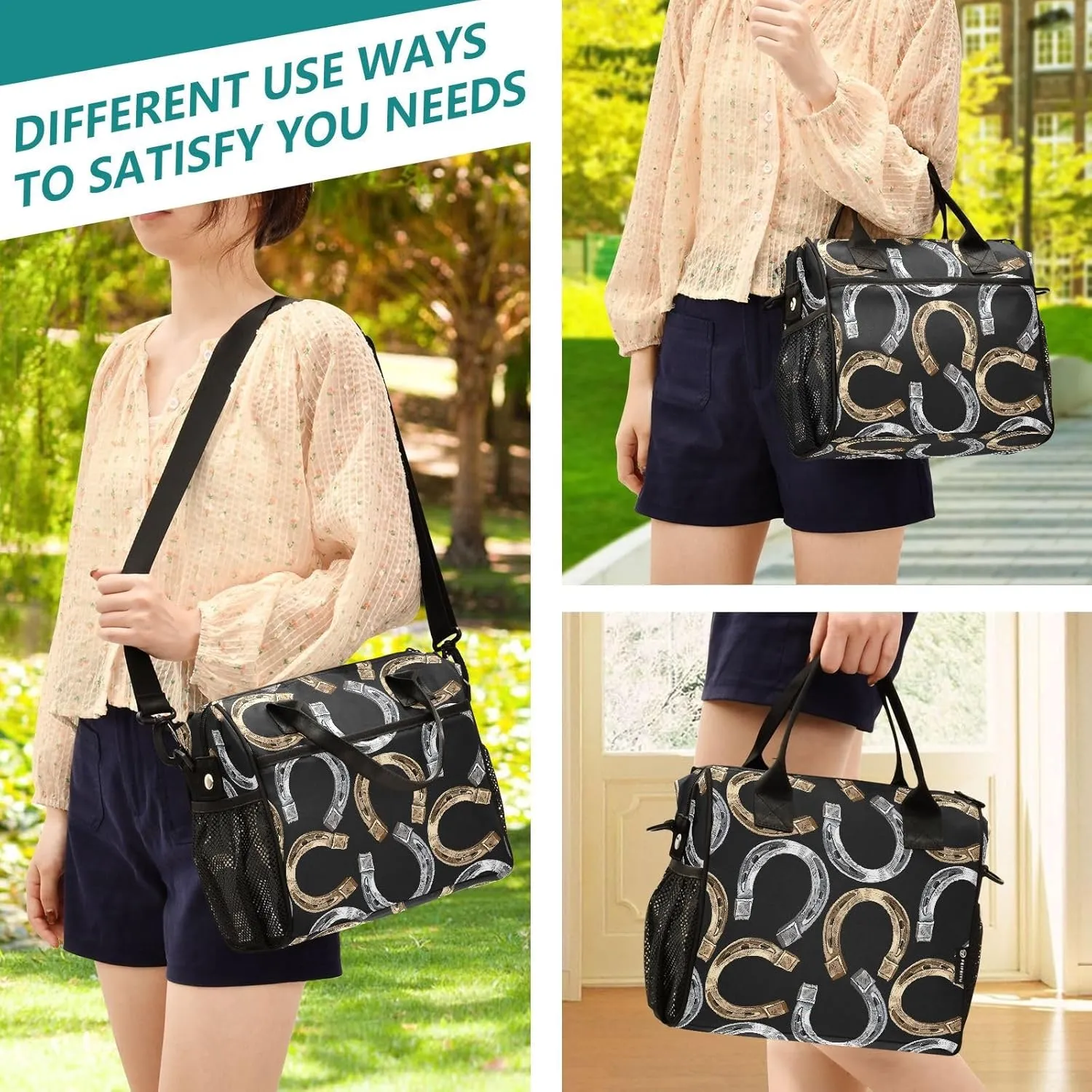 Golden Horseshoe Insulated Lunch Box Bag for Women Men Lunch Boxes Large Capacity Cooler Tote Bag Reusable with Adjustable Strap for Work Adult Travel, 9L