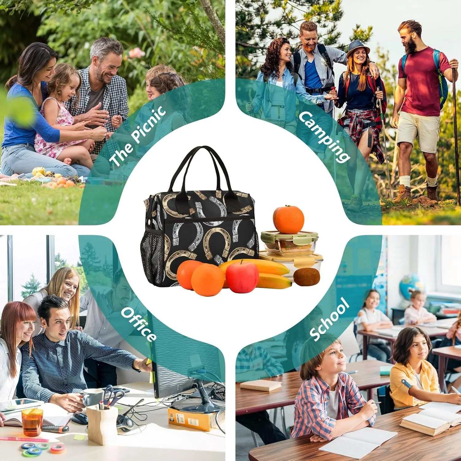Golden Horseshoe Insulated Lunch Box Bag for Women Men Lunch Boxes Large Capacity Cooler Tote Bag Reusable with Adjustable Strap for Work Adult Travel, 9L