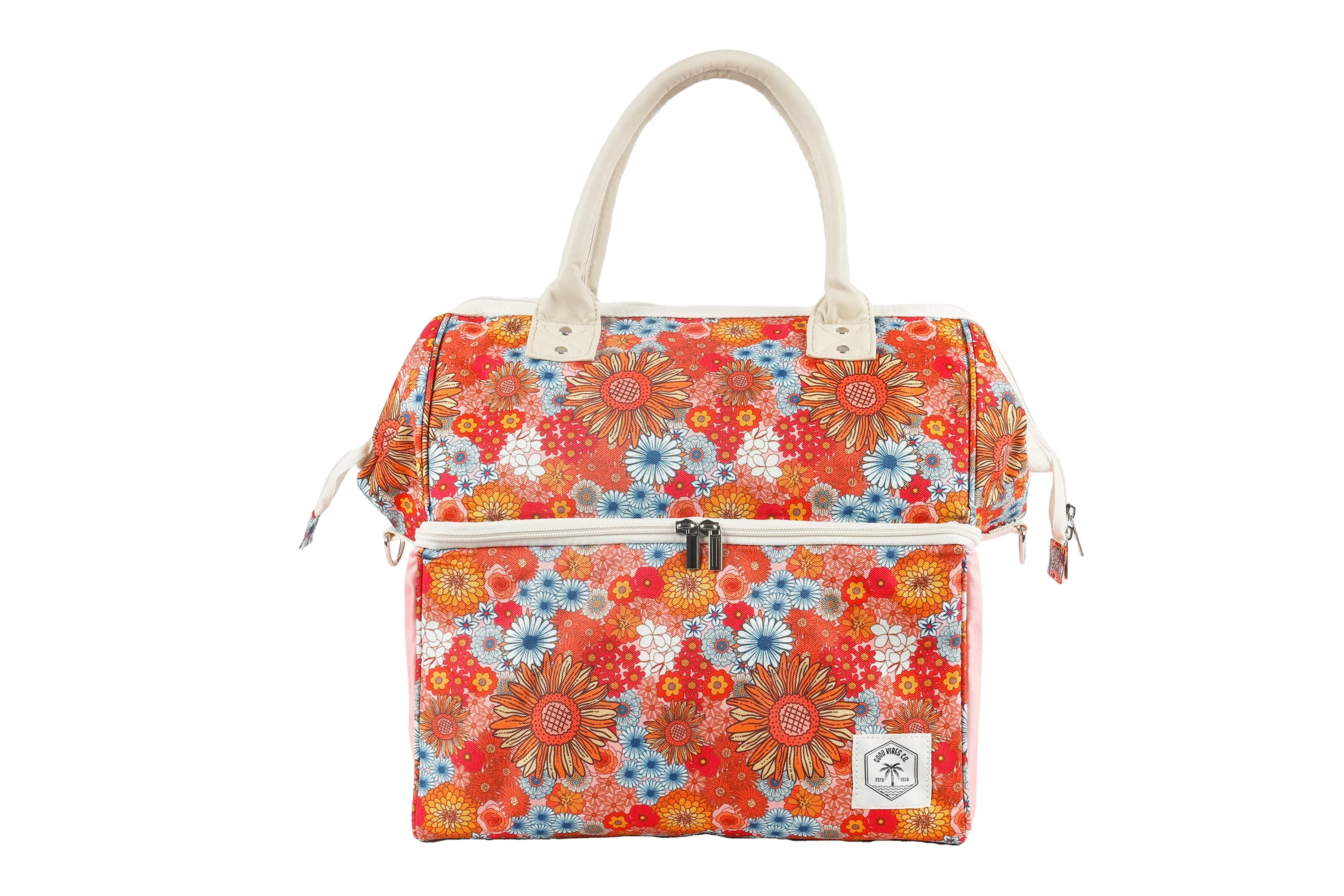 Good Vibes™ Premium Insulated Picnic Cooler Bag, Carry Handles, 2 Separate Compartments, Holds 24  Cans - Retro Summer