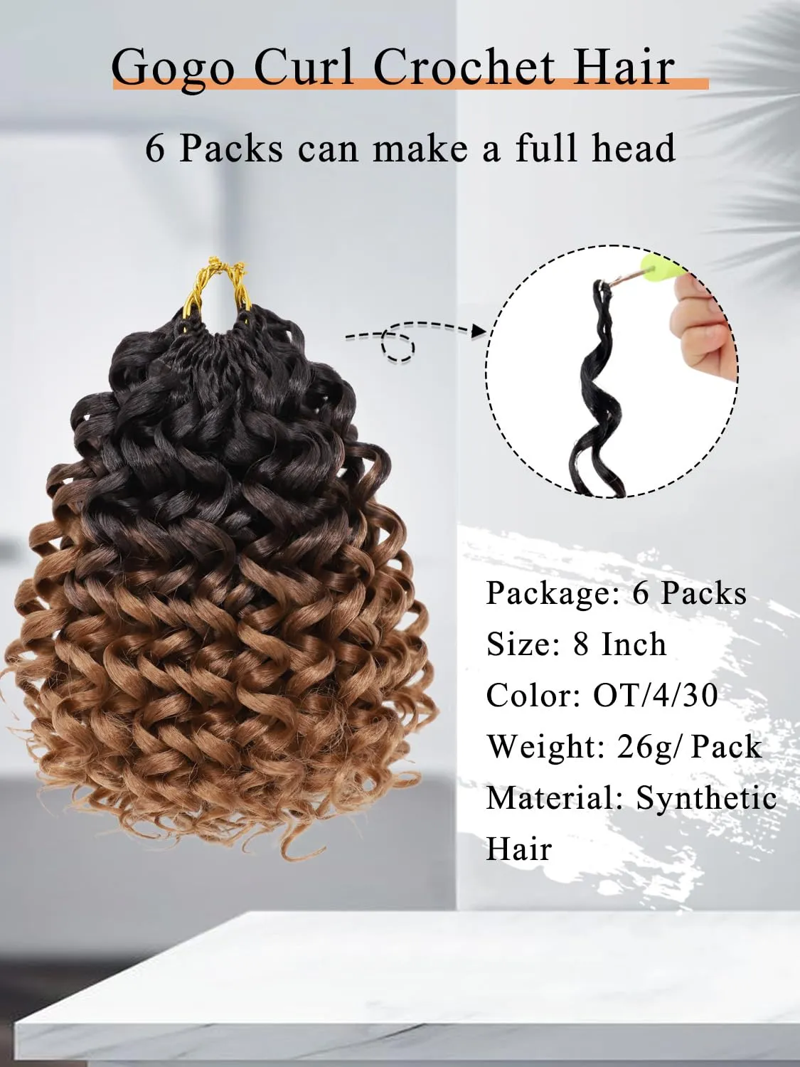 Gowit Gogo Curl Crochet Hair - 8 Inch, 6 Packs Short Curly Brown Deep Ocean Wave Synthetic Crochet Braids (8",OT4/30)