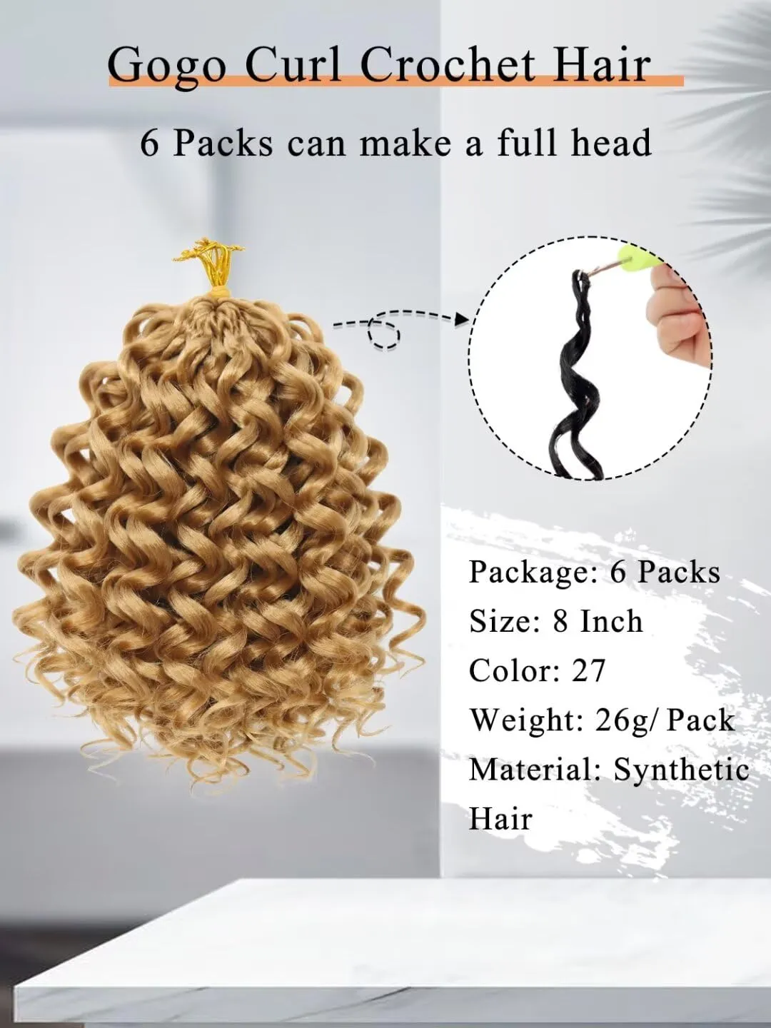 GOWIT Gogo Curl Crochet Hair 8 Inch 6 Packs Short Curly Crochet Hair for Black Women Honey Blonde Deep Ocean Wave Crochet Hair Synthetic Crochet Braids (8inch,27#)