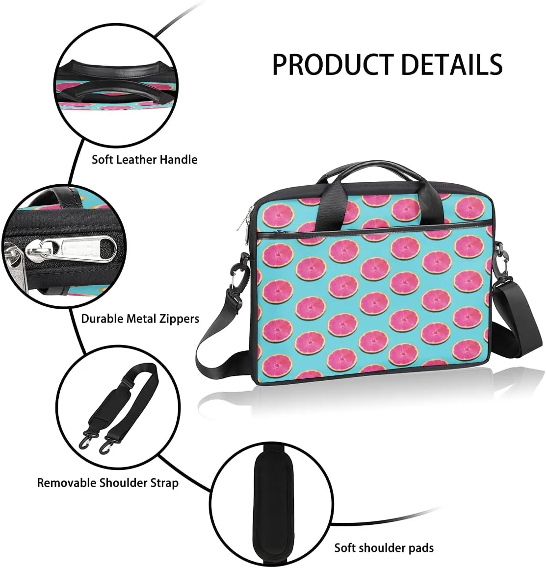 Grape Wine Bottle Laptop Shoulder Messenger Bag Waterproof Laptop Briefcase Handle Padded Strap