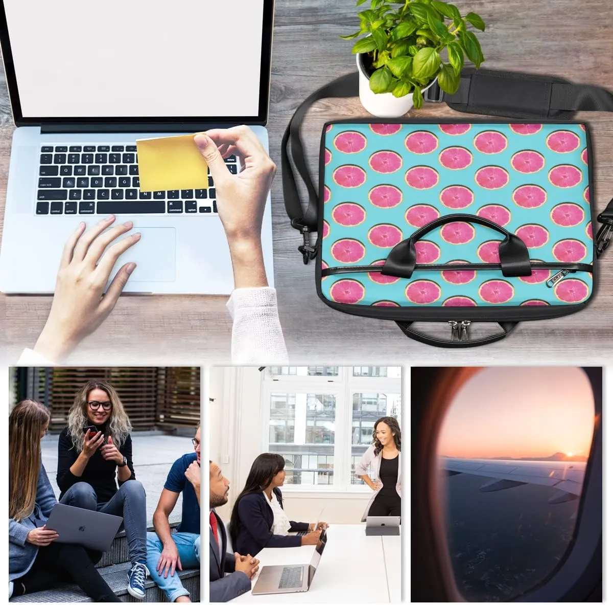 Grape Wine Bottle Laptop Shoulder Messenger Bag Waterproof Laptop Briefcase Handle Padded Strap