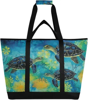 Green Turtle Reusable Insulated Lunchbox Cooler Bag, Leakproof Kitchen Grocery Bag Collapsible Portable Cooler Tote Bag for Picnic, Camping, Office, Travel