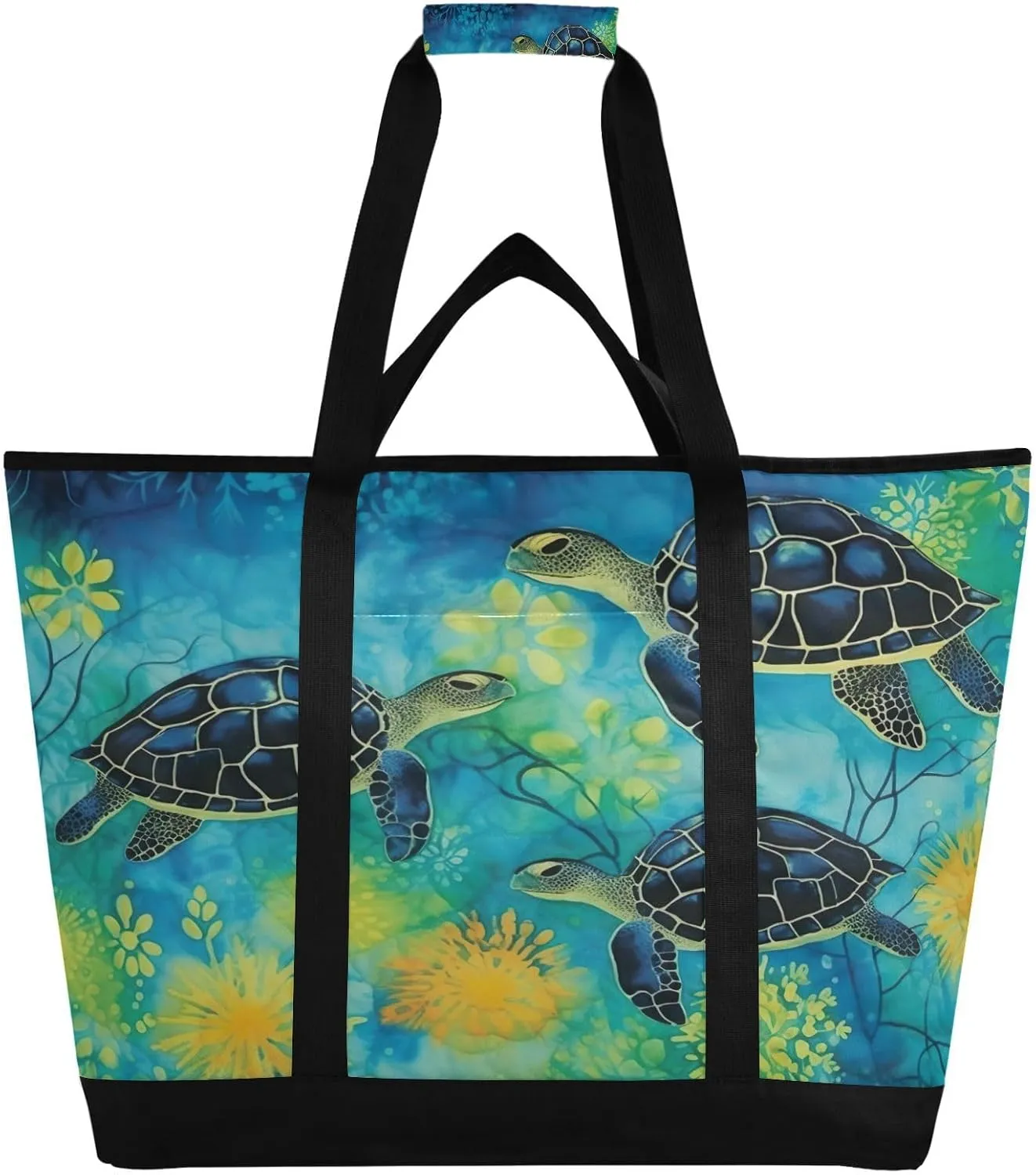 Green Turtle Reusable Insulated Lunchbox Cooler Bag, Leakproof Kitchen Grocery Bag Collapsible Portable Cooler Tote Bag for Picnic, Camping, Office, Travel
