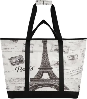 Grey Paris Tower Reusable Insulated Lunchbox Cooler Bag, Leakproof Kitchen Grocery Bag Collapsible Portable Cooler Tote Bag for Picnic, Camping, Office, Travel