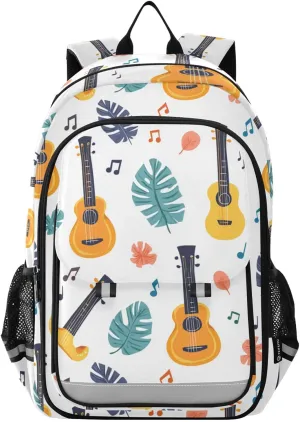 Guitars Palm Leaf Backpack for Boys Girls Elementary School Bag Kids Bookbag Travel Rucksack With Reflective Stripes