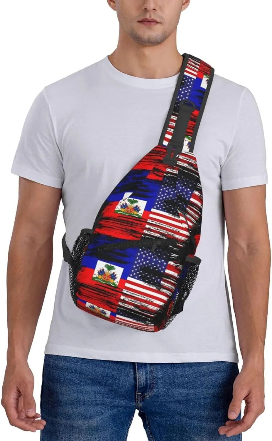 Haiti Haitian American Flag Crossbody Bag Cross Chest Bag Adjustable Sling Backpack Sports Gym Shoulder Bags Travel Cycling Daypack Diagonally Casual Rucksack