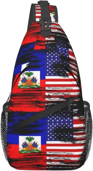 Haiti Haitian American Flag Crossbody Bag Cross Chest Bag Adjustable Sling Backpack Sports Gym Shoulder Bags Travel Cycling Daypack Diagonally Casual Rucksack