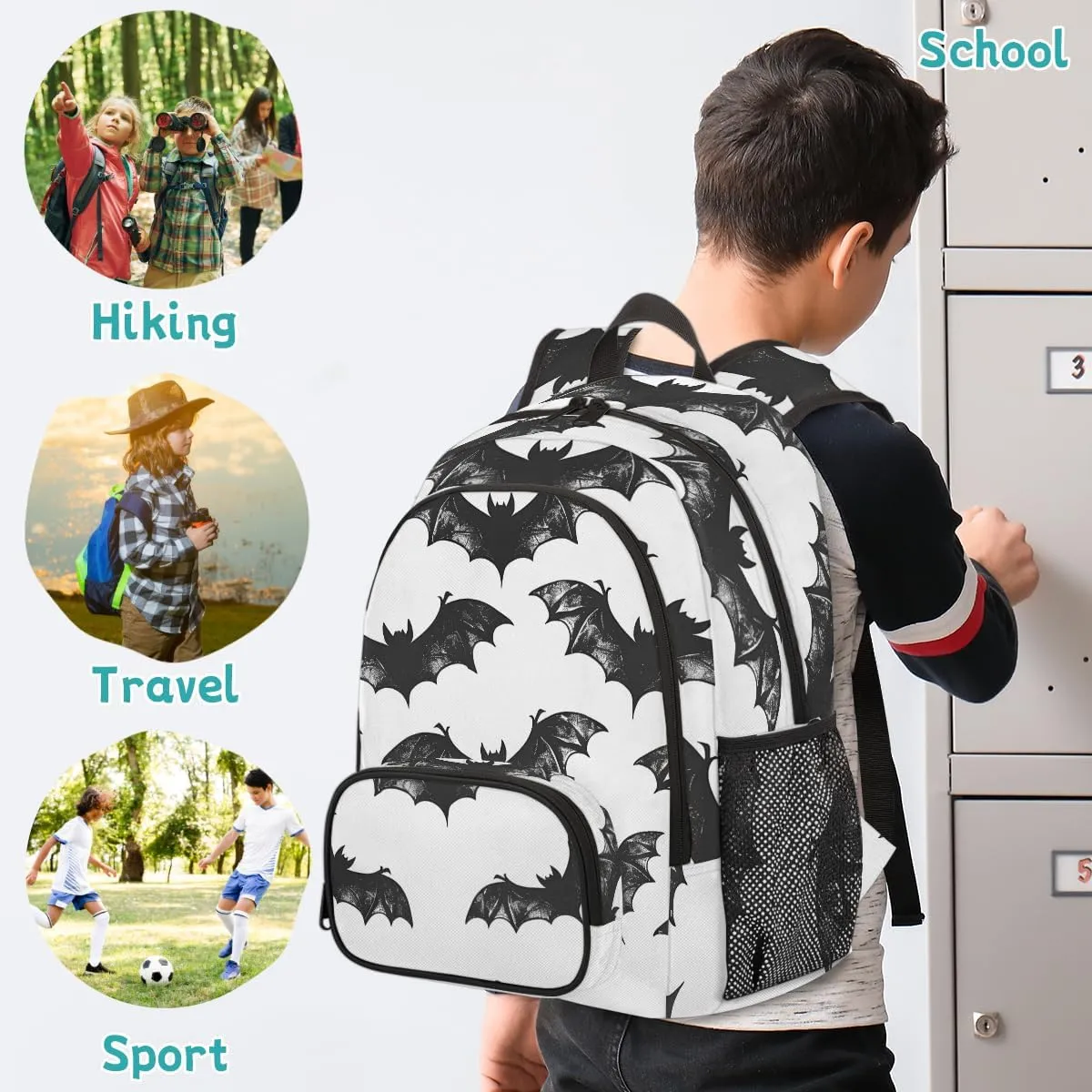 Halloween Bat Carry on Travel Backpack for Women Men Water resistant Lightweight Rucksack Backpack for Weekender Casual Work Hiking Bat Scary Pattern Print