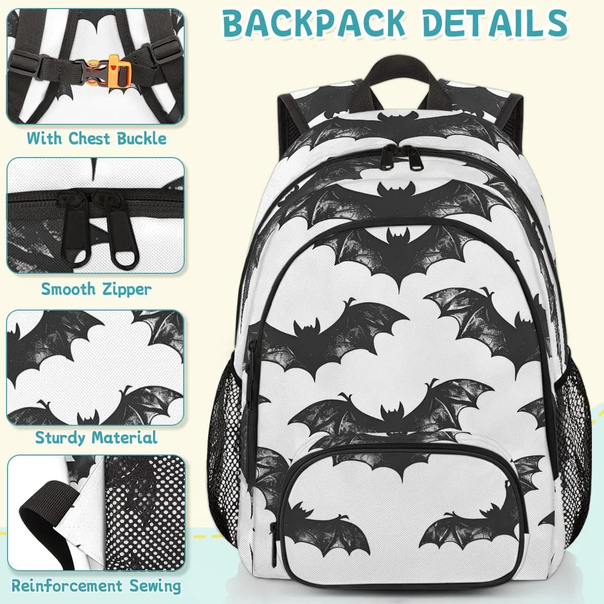 Halloween Bat Carry on Travel Backpack for Women Men Water resistant Lightweight Rucksack Backpack for Weekender Casual Work Hiking Bat Scary Pattern Print