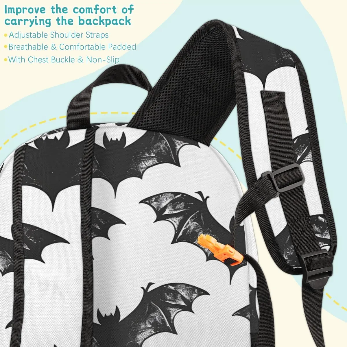 Halloween Bat Carry on Travel Backpack for Women Men Water resistant Lightweight Rucksack Backpack for Weekender Casual Work Hiking Bat Scary Pattern Print