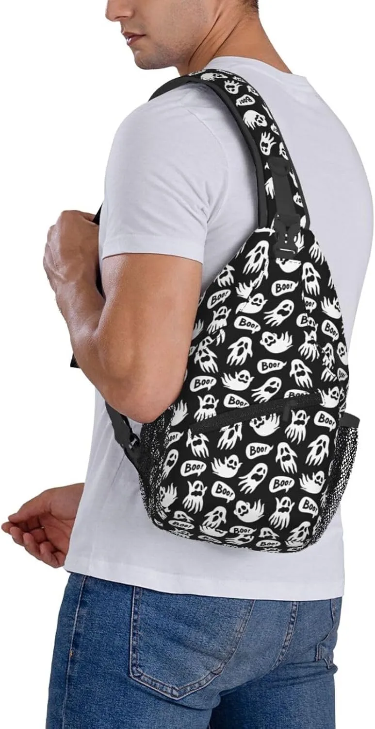 Halloween Horrify Ghosts Boo Cross Chest Bag Diagonally Hiking Crossbody Bag Travel Shoulder Daypack Lightweight Sling Backpack Cycling Daypacks Fitness Chest Backpacks