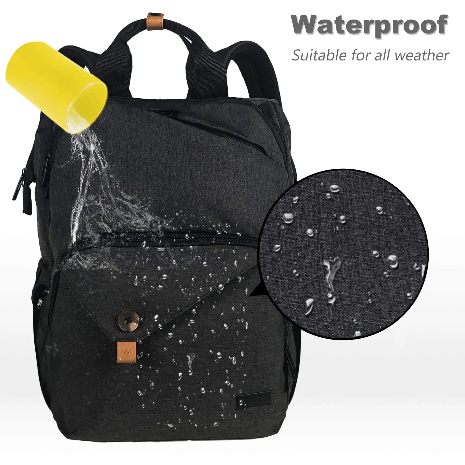Hap Tim Diaper Bag Backpack,Large Capacity Travel Back Pack Maternity Baby Nappy Changing Bags, Double Compartments with Stroller Straps,Waterproof,Black (US7340-DG)