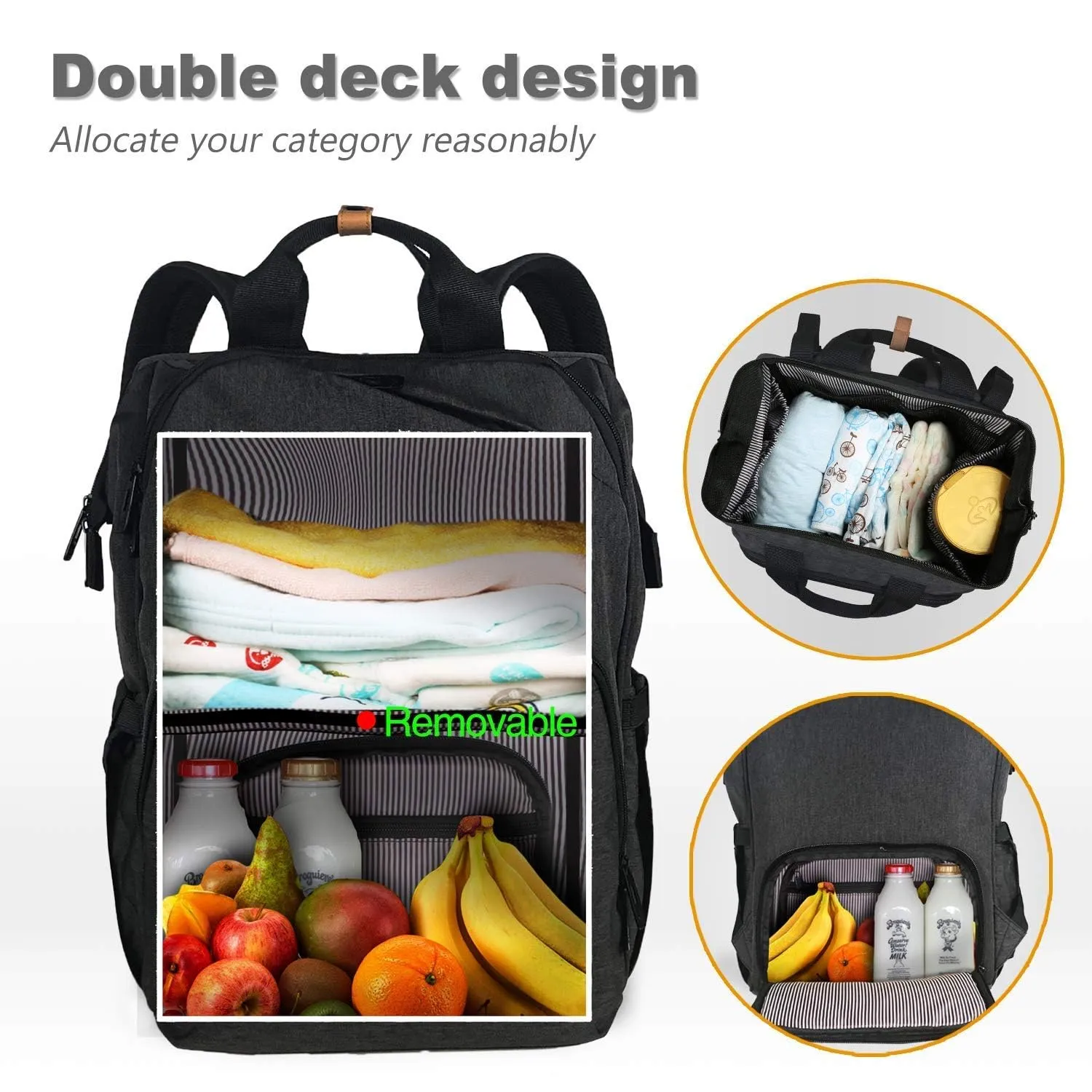 Hap Tim Diaper Bag Backpack,Large Capacity Travel Back Pack Maternity Baby Nappy Changing Bags, Double Compartments with Stroller Straps,Waterproof,Black (US7340-DG)