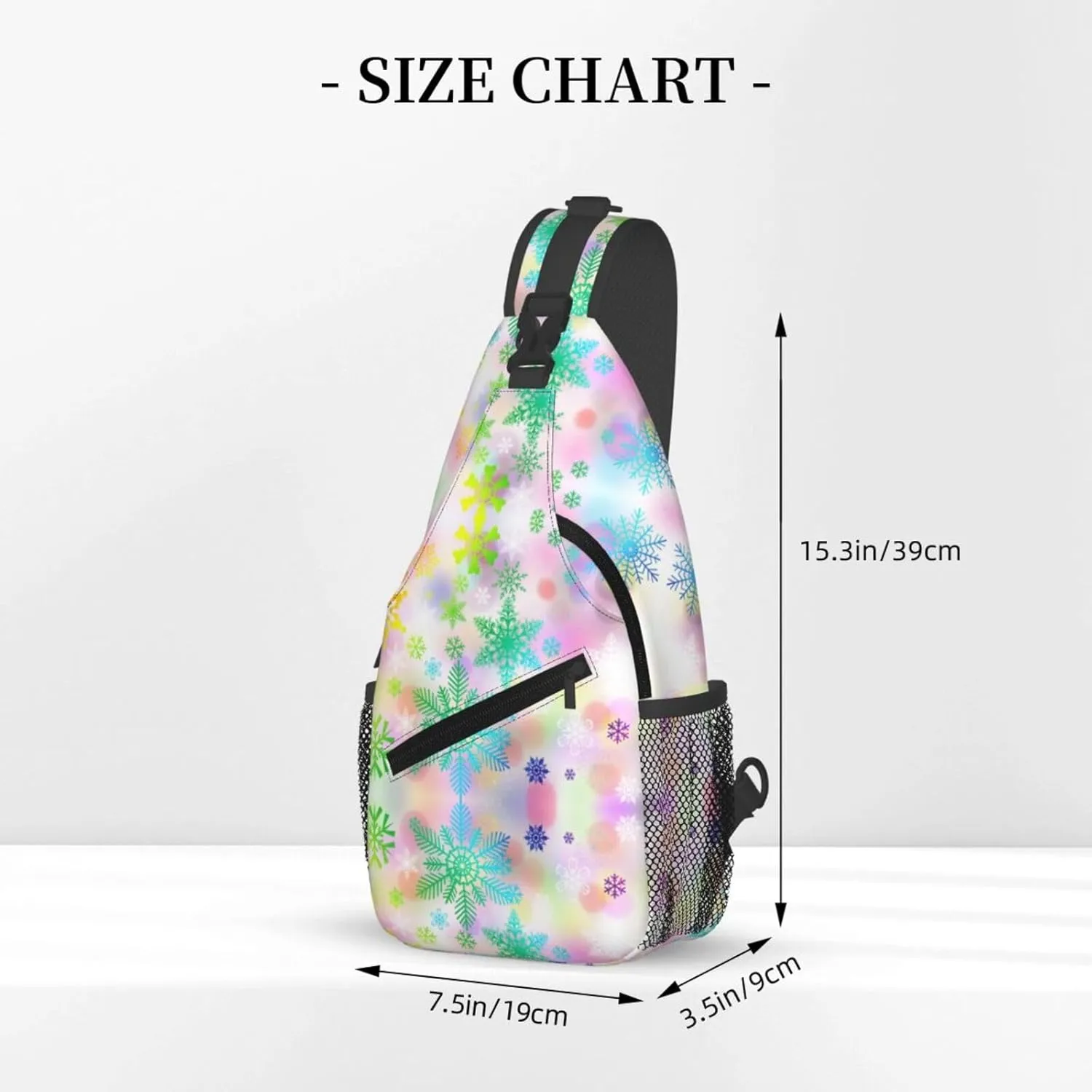 Happy Christmas Colored Snowflakes Cross Chest Bag Diagonally Hiking Crossbody Bag Travel Shoulder Daypack Lightweight Sling Backpack Cycling Daypacks Fitness Chest Backpacks