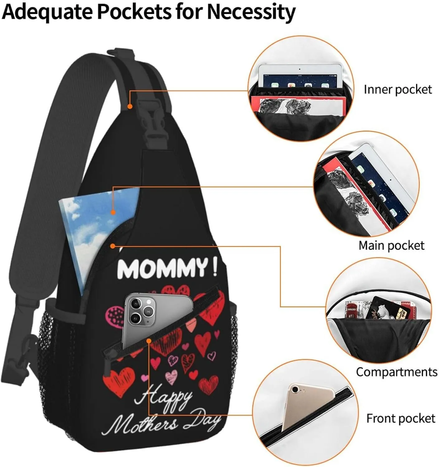 Happy Mothers Day Best Wishes Love Crossbody Bag Cross Chest Bag Adjustable Sling Backpack Sports Gym Shoulder Bags Travel Cycling Daypack Diagonally Casual Rucksack