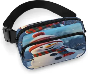 Happy Snowman Fanny Pack Belt Bag with Adjustable Strap Fashion Waist Bag for Outdoor Sports Hiking