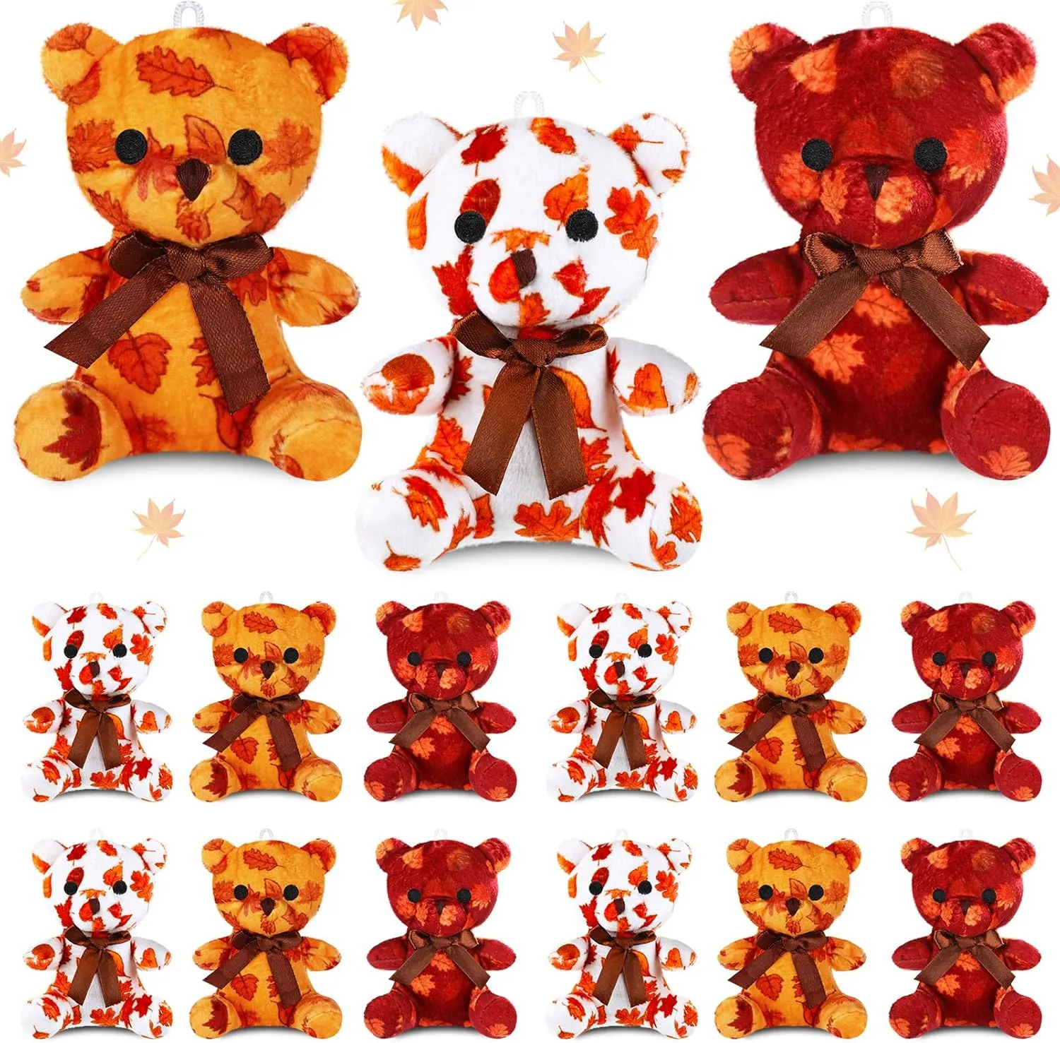 Haull 18 Pcs Fall Leaf Shaped Stuffed Animals Bears Bulk Gifts Plush Bears Bulk Mini Soft Stuffed Toys Small Cute Plush Bear 4" for Kids Adults Party Favors Home