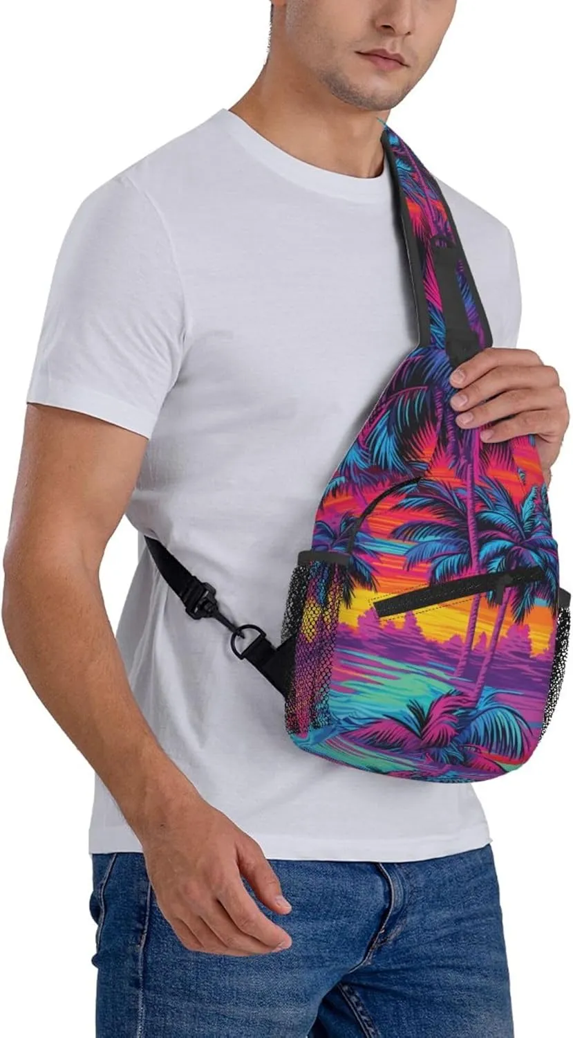 Hawaii Summer Tropical Sling Backpack Crossbody Bag, Chest Bag Daypack for Outdoors Hiking Traveling