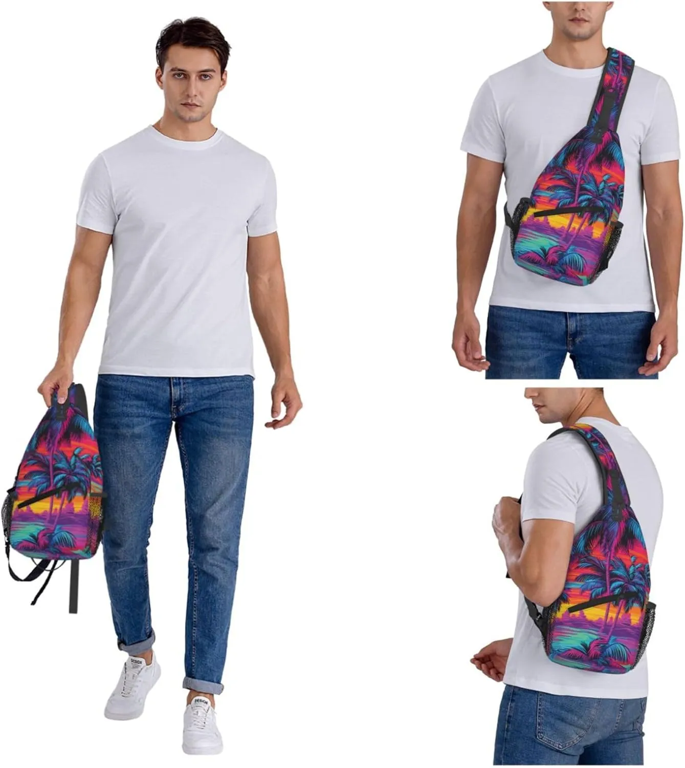 Hawaii Summer Tropical Sling Backpack Crossbody Bag, Chest Bag Daypack for Outdoors Hiking Traveling