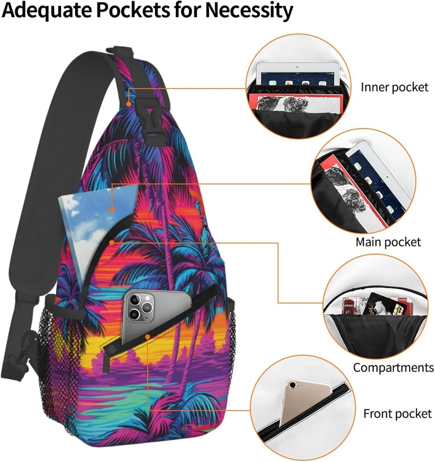 Hawaii Summer Tropical Sling Backpack Crossbody Bag, Chest Bag Daypack for Outdoors Hiking Traveling