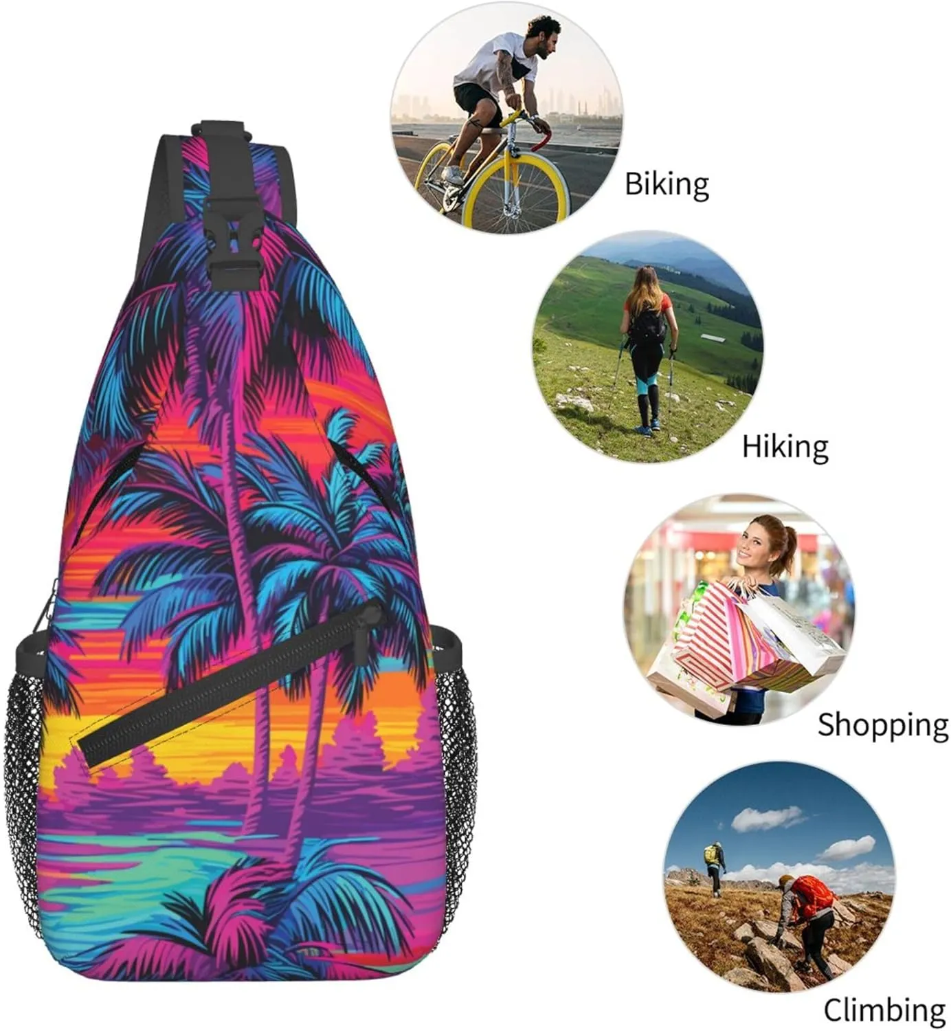 Hawaii Summer Tropical Sling Backpack Crossbody Bag, Chest Bag Daypack for Outdoors Hiking Traveling