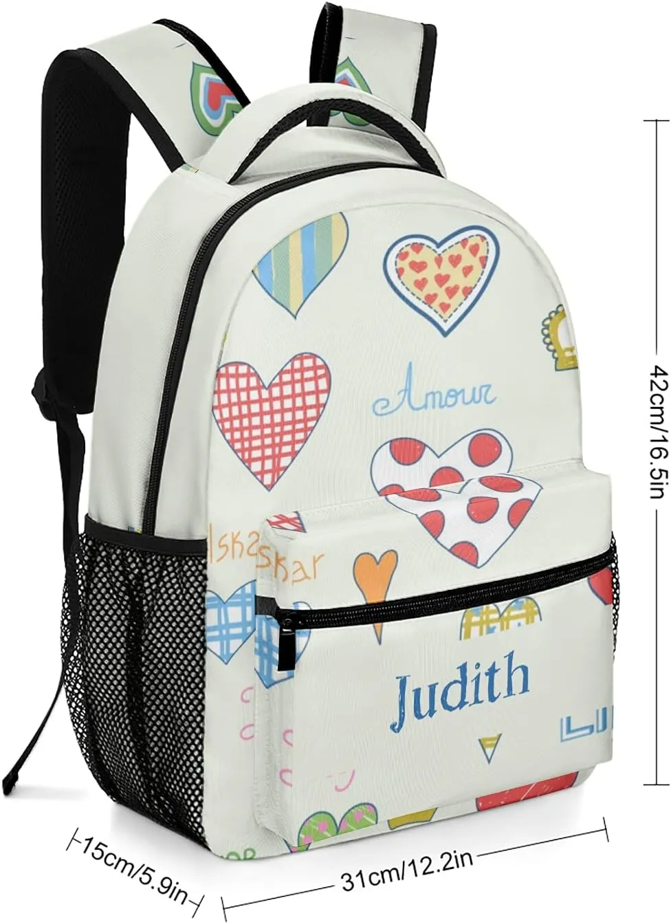 Hearts Custom Kids Backpack, Personalized Student School Bags for Boys & Girls, Bookbags with Adjustable Strapfor Travel