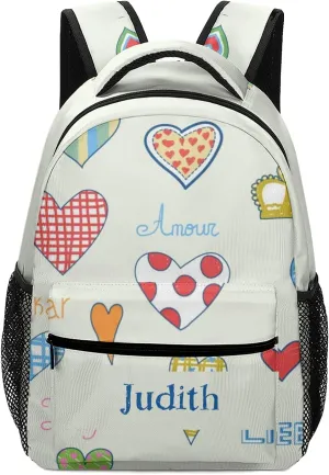 Hearts Custom Kids Backpack, Personalized Student School Bags for Boys & Girls, Bookbags with Adjustable Strapfor Travel